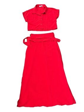 Bright Red Maxi Wrap Skirt with Tie Waist